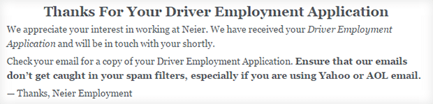 Driver Application Thanks